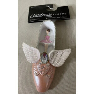 Ballet‎ Ballerina Slipper Wings Pink Embellished Christmas Holiday Ornament NEW